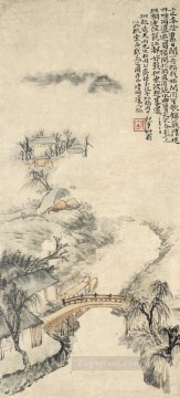 中国 Painting - 伝統的な中国の雨の中の下尾川岸